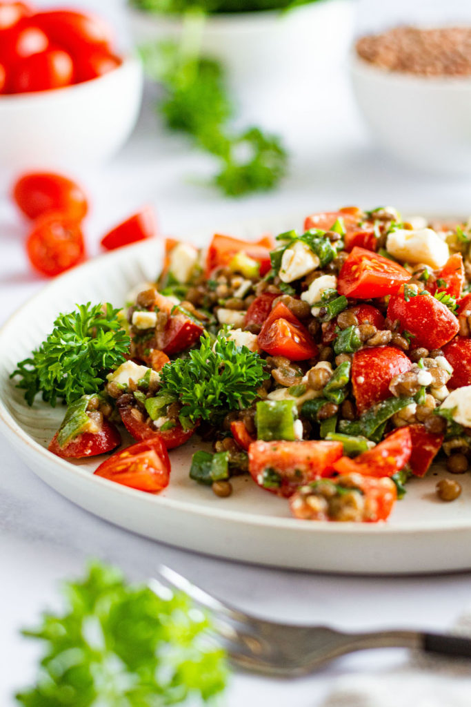 Quick Lentil Salad with Feta and Tomatoes (canned lentil recipe)