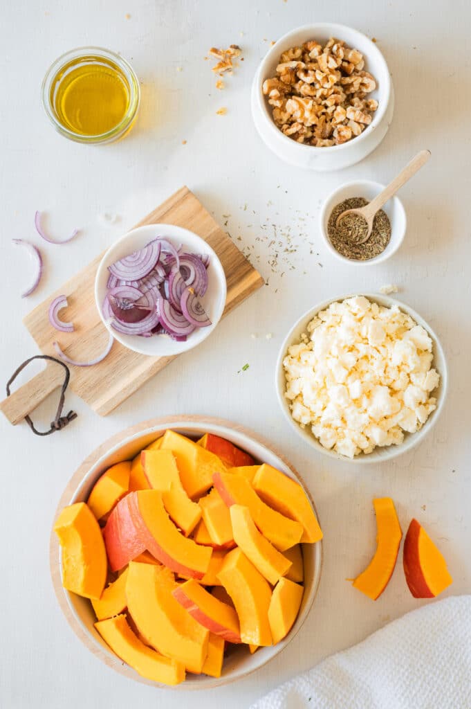 Roasted Kabocha Squash with Feta Cheese and Walnuts